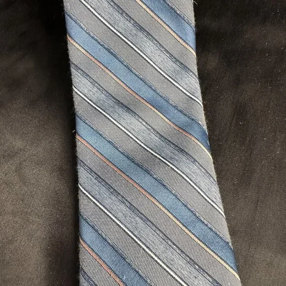 Vintage Van Gogh Blue Striped Necktie 80s 90s Pin Striped - Picture 11 of 16